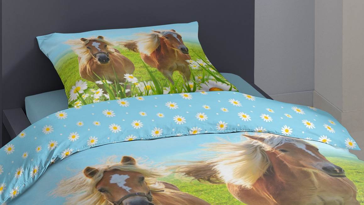 NEWAT Parure de lit avec housse de couette et taie d'oreiller pour enfants motif 3D chevaux sauvages A 135 x 200 cm 