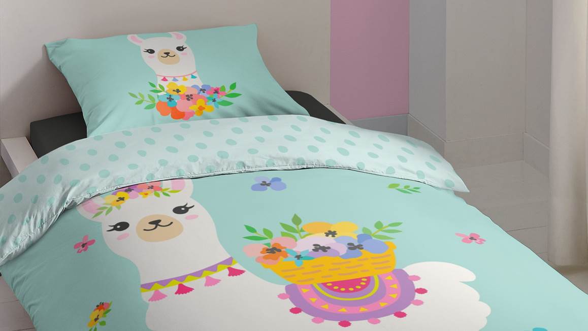 Good Morning Lama housse de couette menthe