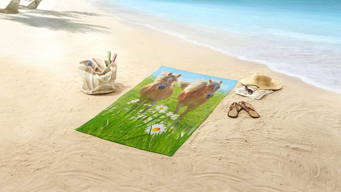 Good Morning Chevaux serviette de plage multicolore