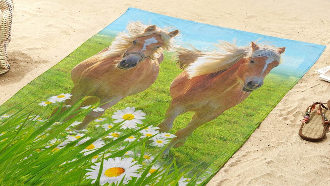 Good Morning Chevaux serviette de plage multicolore