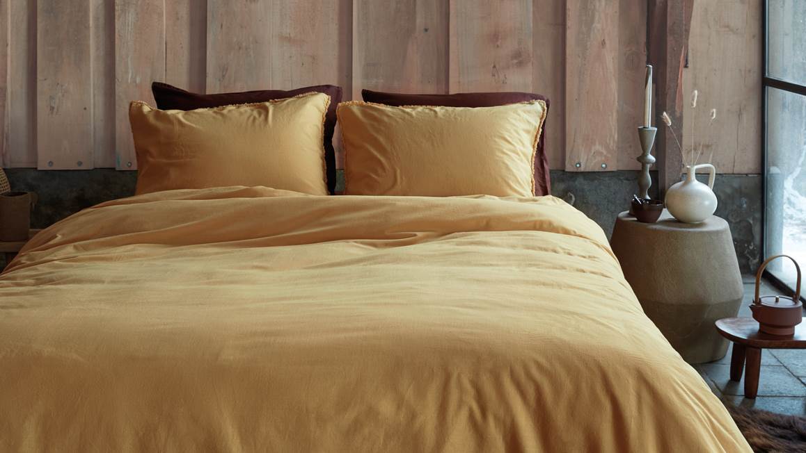VT Wonen Stone Wash Froncé housse de couette jaune