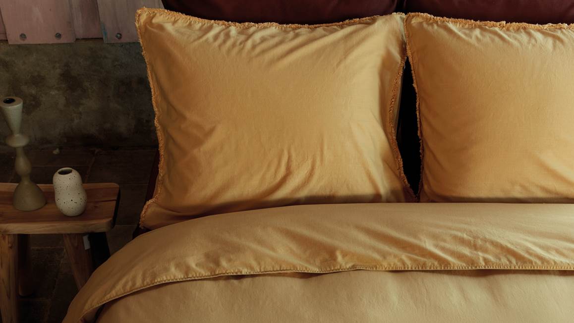VT Wonen Stone Wash Froncé housse de couette jaune