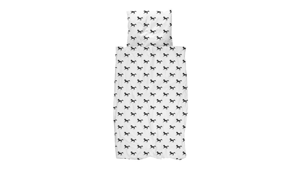 SNURK Chevaux Noirs housse de couette blanc