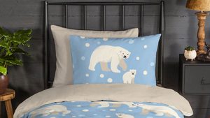 Parure De Lit 3 Pièces En Flanelle De Coton - Chaud Et Respirant | Oreiller Et Drap Housse Inclus | Imprimé Ours Polaire Bleu