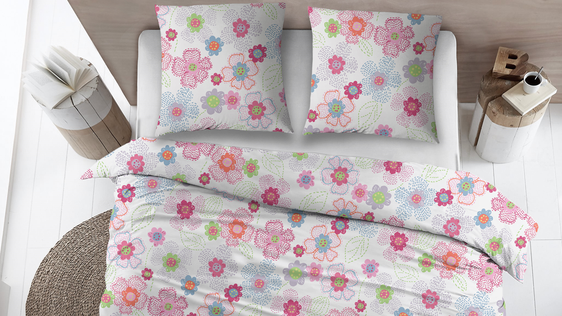 Snoozing Fleurs housse de couette en flanelle