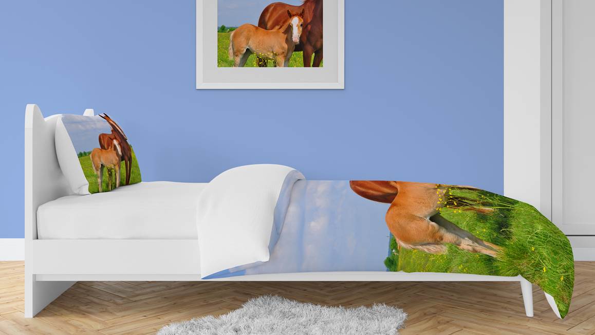 Snoozing Horses housse de couette en flanelle