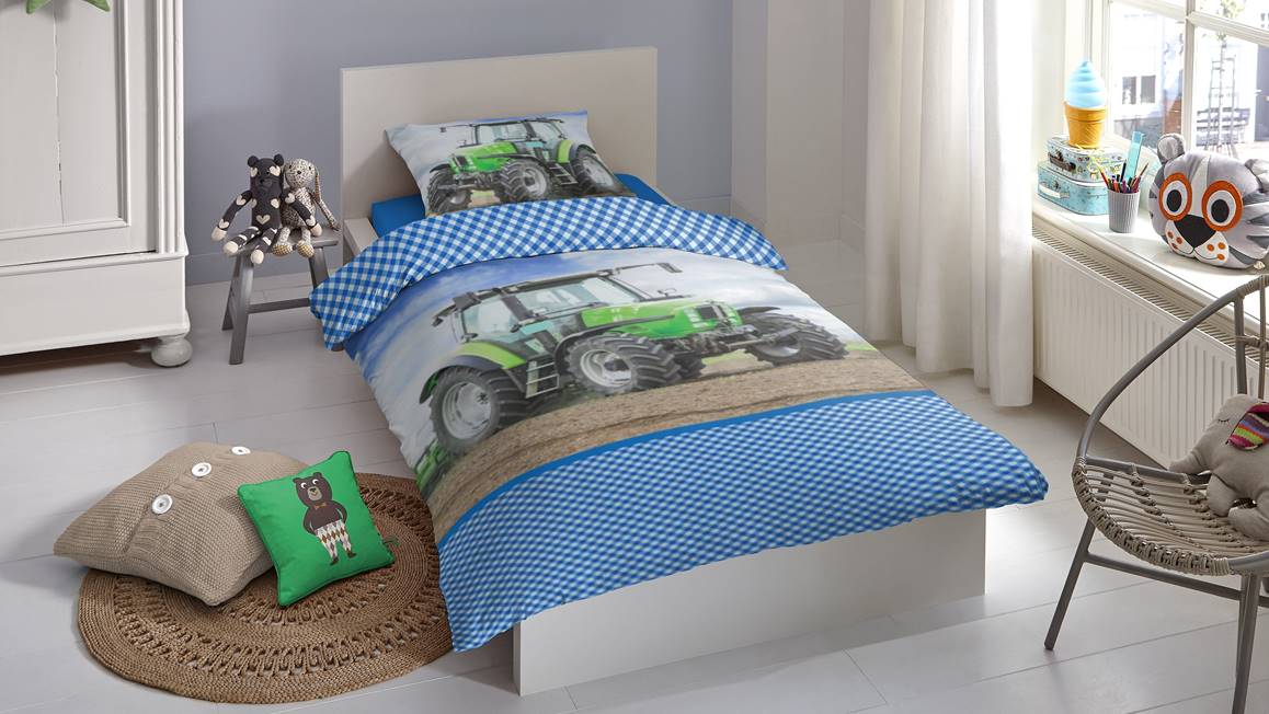 Good Morning Tracteur housse de couette enfant vert