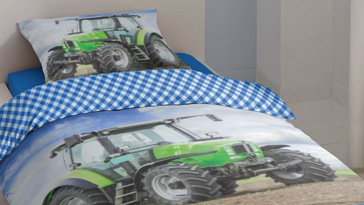 Good Morning Tracteur housse de couette enfant vert