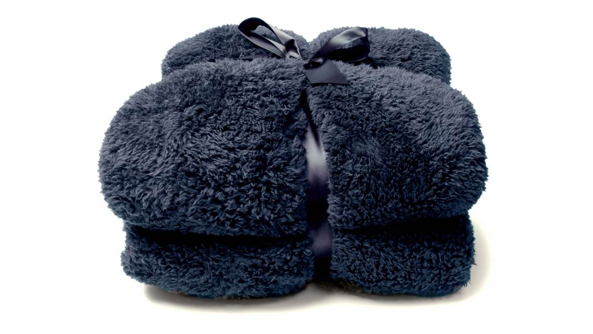 Unique Living Teddy plaid polaire bleu foncé