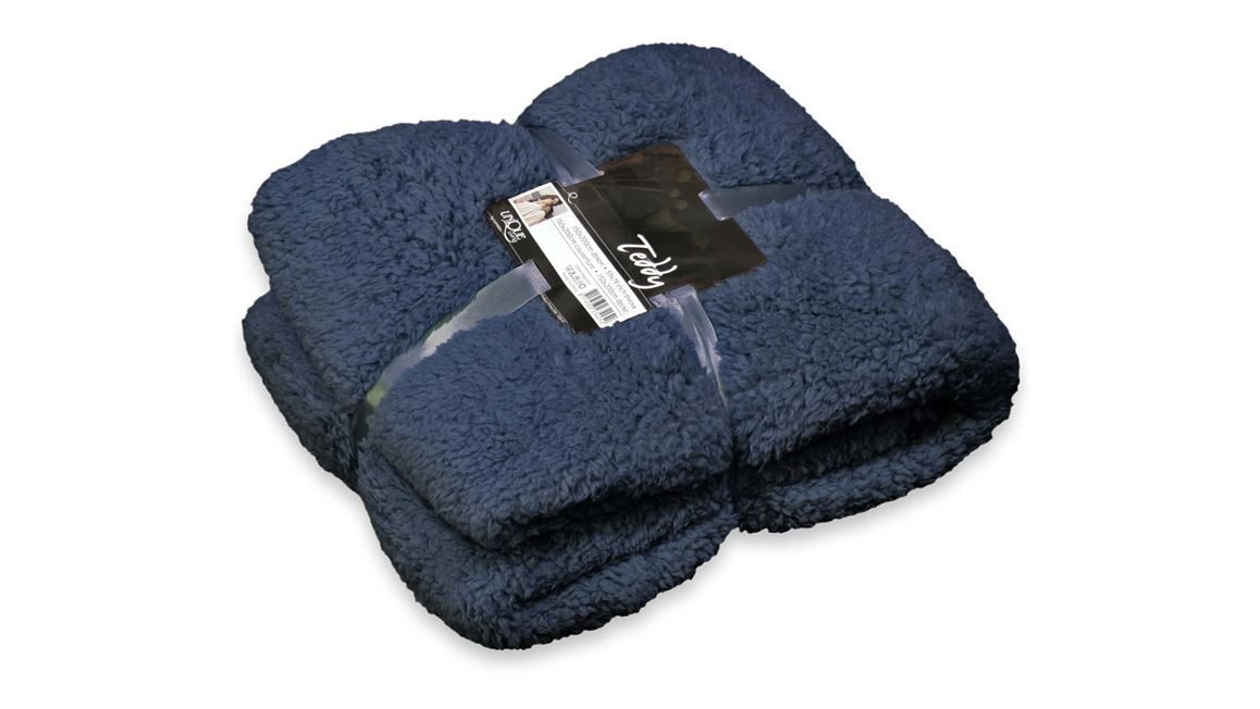 Unique Living Teddy plaid polaire bleu foncé