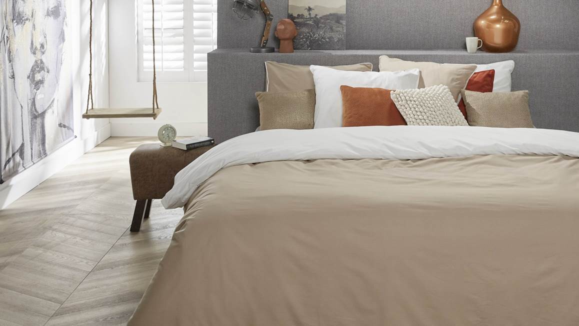iSeng Uni Double housse de couette taupe/blanc cassé