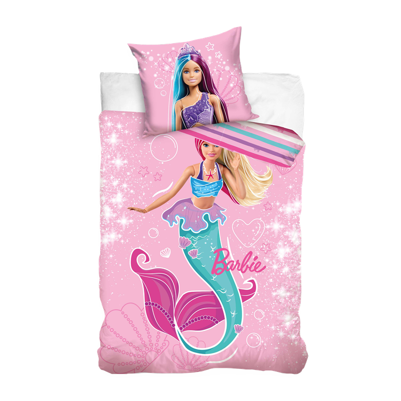 Parure de lit réversible Barbie Sirène - Rose - 140 cm x 200 cm