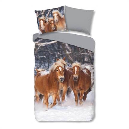 Good Morning Chevaux en Hiver housse de couette en flanelle