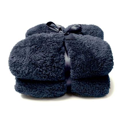 Unique Living Teddy plaid polaire bleu foncé